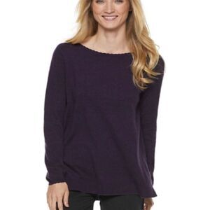Elle Purple Heather Lace-Trim Bow Sweater